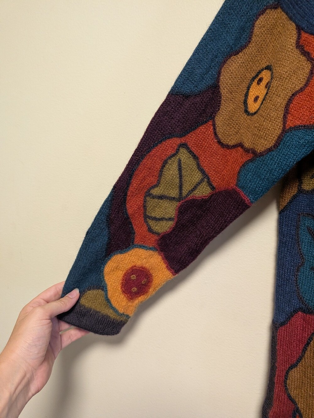 Floral Button Front Wool Feel Cardigan Sweater Size L - Picture 2 of 6